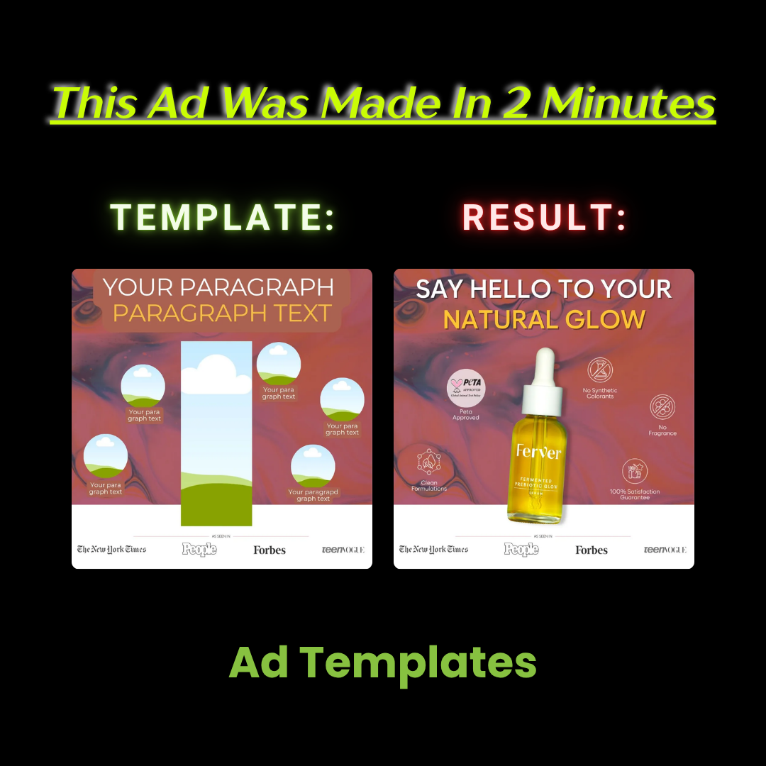 “Glow-Boosting Serum Ad with Trust Badges & Clean Ingredient Claims”