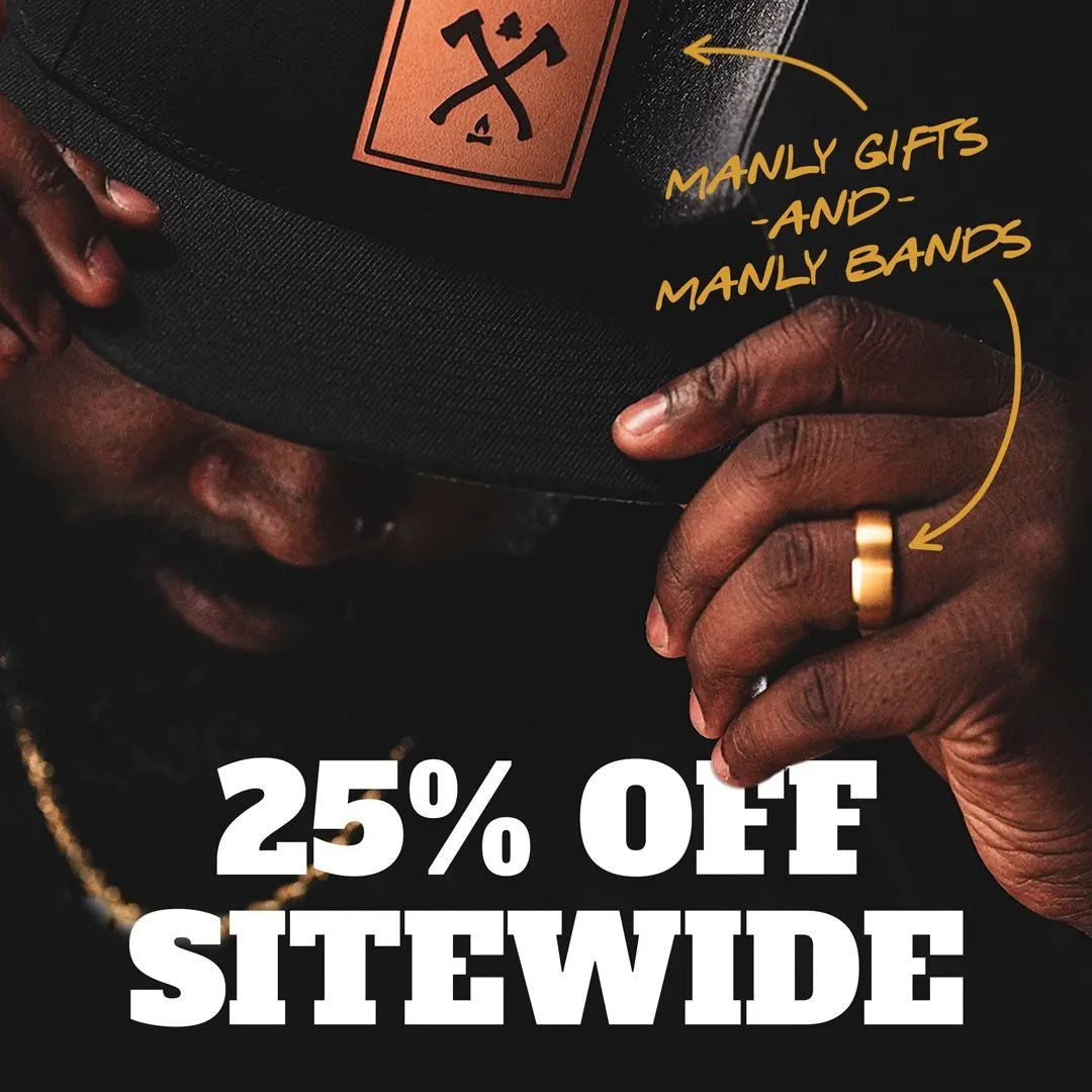 Manly Bands Sitewide Sale Ad – Rugged Masculine Ring Promo