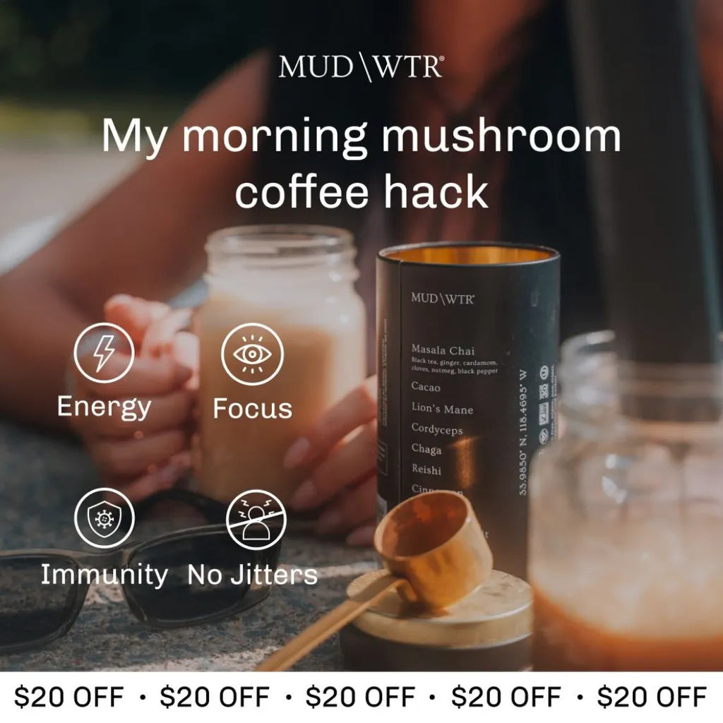 MUD\WTR Mushroom Coffee Hack Ad – Focus & Immunity with $20 Off CTA