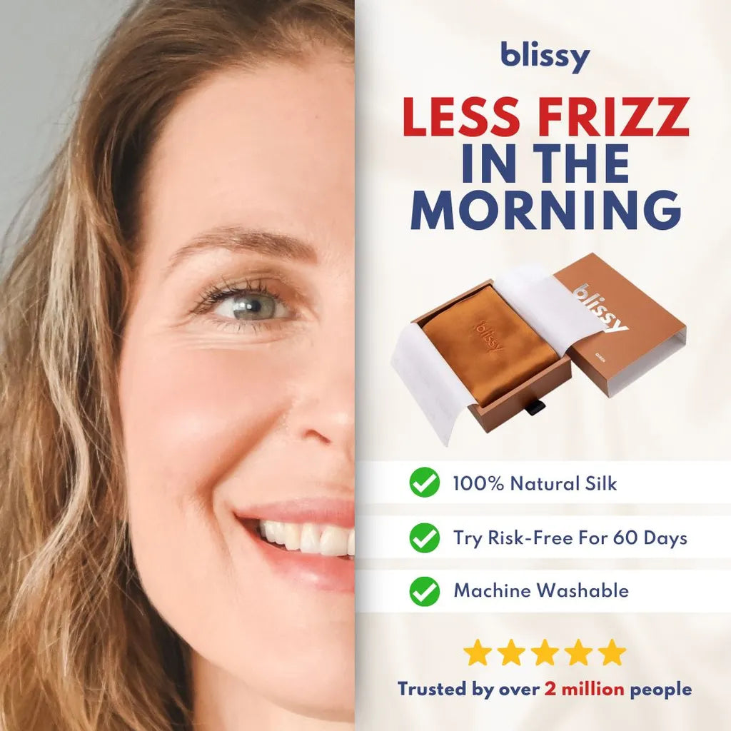 Blissy Silk Pillowcase – Less Frizz Morning Benefit Ad