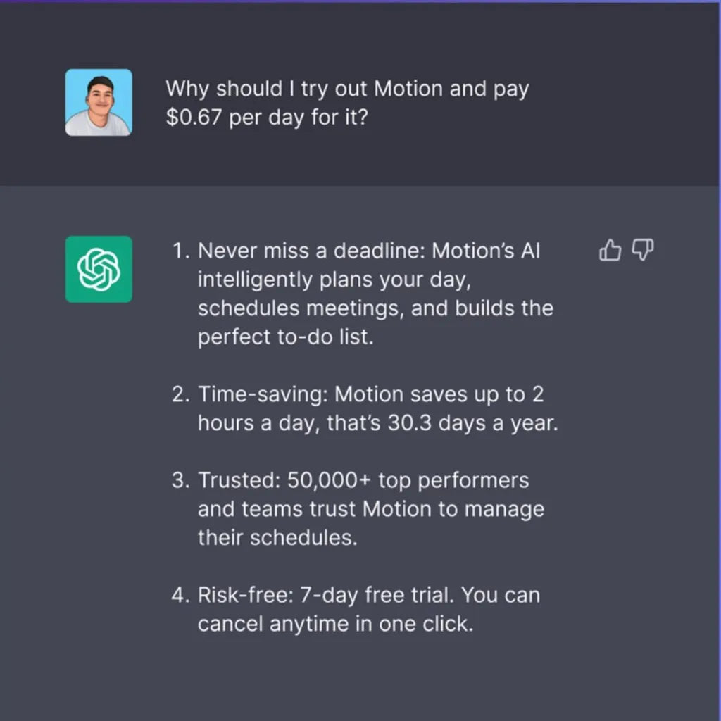 Motion AI Scheduler – ChatGPT-Style Explainer Ad