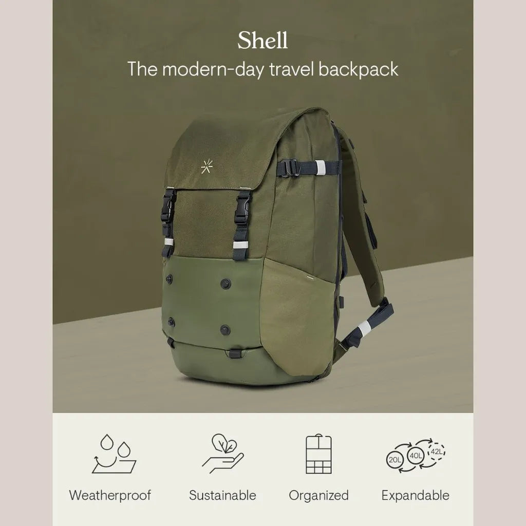 Shell Backpack Feature Overview – Modern Travel Gear Ad