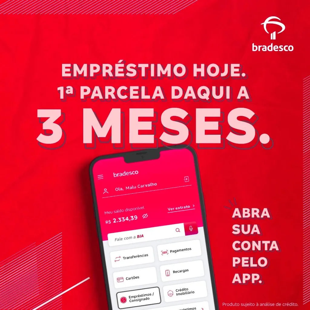Bradesco App Loan Offer – Bold Red Fintech Promo